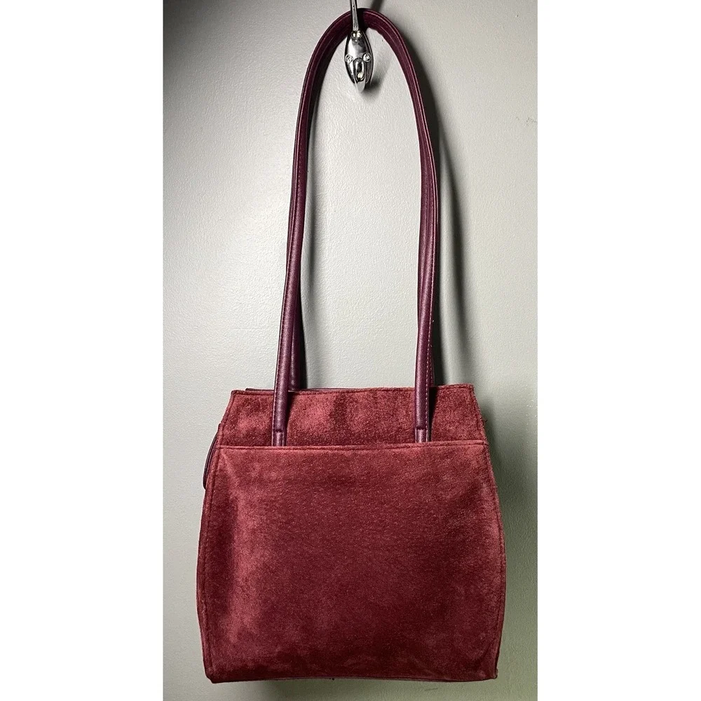 Unbranded Womens Leather Suede Purse‎ Burgundy Shoulder Bag 9x9x2.5